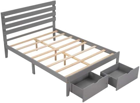 Miniatura 28 de Base de cama de tamaño individual con cajones de almacenamiento, marco de cama individual de plataforma de madera individual, cama individual