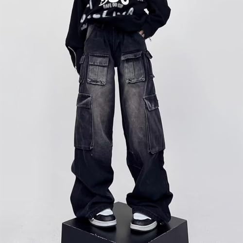 Mens Baggy Cargo Jeans Y2k Wide Leg Grunge Denim Pants Vintage Hip Hop Jnco Streetwear Jeans with Pockets2