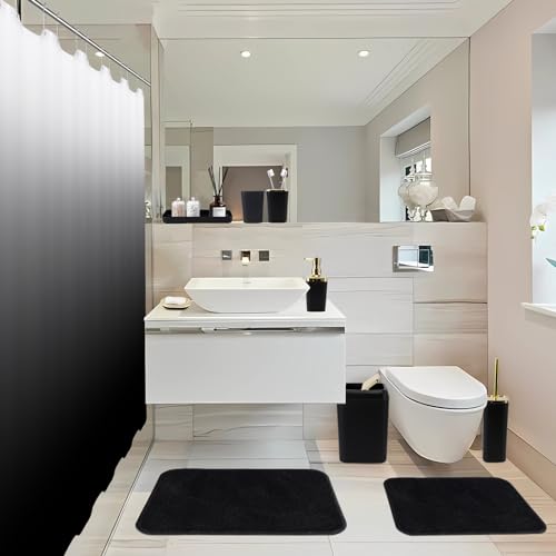 Juego de accesorios de baño negros con cortina de ducha y alfombras XLHOMO de 24 piezas con bote 3