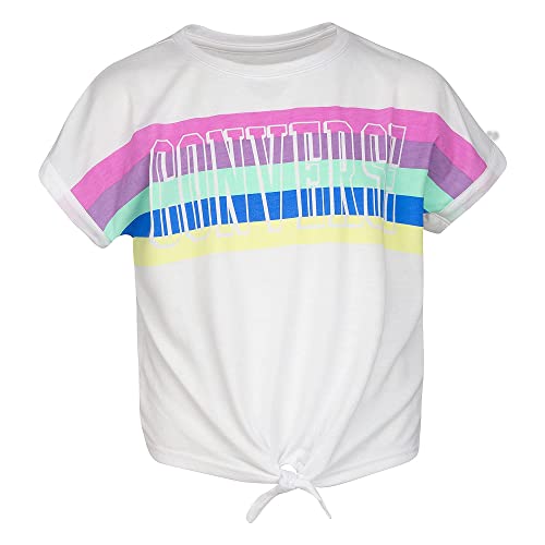 Converse Girl's Striped Front Tie Top (Big Kids) White MD (10 Big Kid)