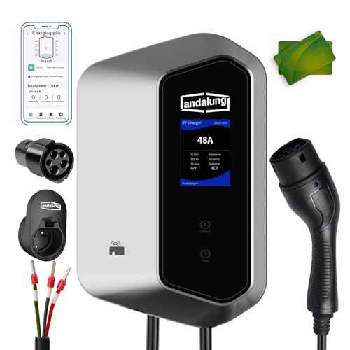 Andalung Level 2 Hardwired EV Charger, 48A, J1772 Connector & Tesla NACS Adapter, 25ft Cable, LCD Display, Wallbox with APP Control