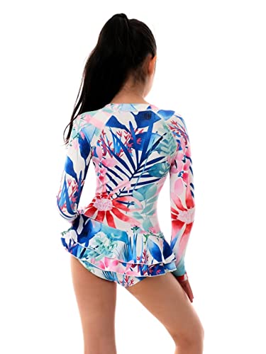 Yolipuli Girl Family Matching Long-Sleeve Rash-Guard : Uv Upf 50+ Sun Protection Front Zipper Surfing One Piece Swimsuit Girl 6-8 Years Clean Floral Swimdress #TOP5
