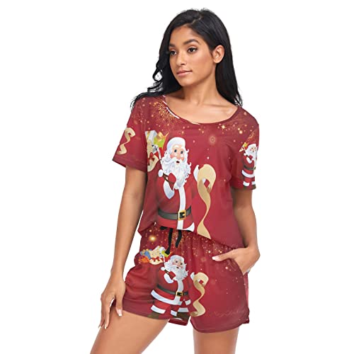 Alaza Santa Claus Merry Christmas Snowflake Women's Pajama Set Short Sleeve Sleepwear Loungewearwith Pockets Xxl Multicolored #TOP4