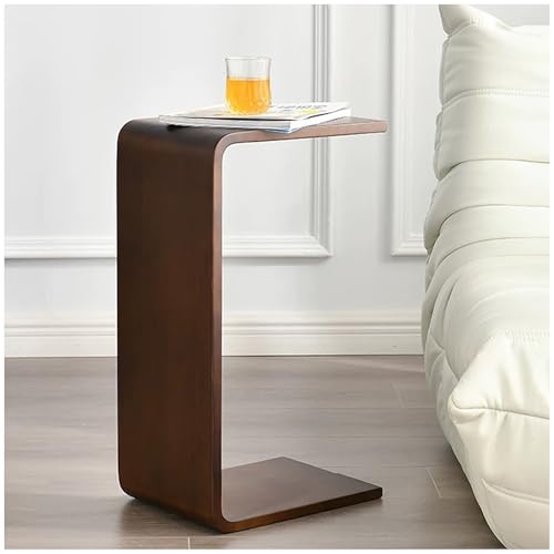C Shaped End Table, Solid Wood Sofa Side Table for Couch, Bed, and Living Room, Space-Saving Small...