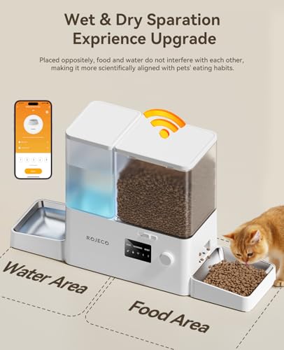 Rojeco 36Cups/8.5L WiFi Automatic Cat Feeder and Gravity Water Dispenser,Stainless Steel Bowls 2-in-1 Large Capacity 5L Food Dispenser with APP and 3.5L Water Fountain for Pets,Dogs,Puppies,Kittens - Image 4