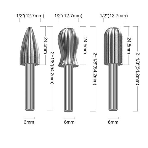 1/4 Inch (6mm) Shank Rotary File Polishing Carving Tool Carbide Burr Set 6PCS