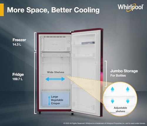 Image of Whirlpool 184 L 2 Star Direct-Cool Single Door Refrigerator (205 WDE PRM 2S WINE SERENA-Z)