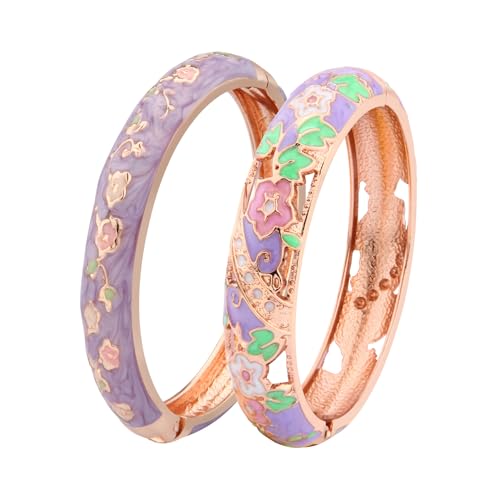 UJOY Vintage Jewelry Cloisonne Handcrafted Enameled Gorgeous Rhinestone Hinged Cuff Bracelet Bangles Gifts 88C08-55A80 Purple