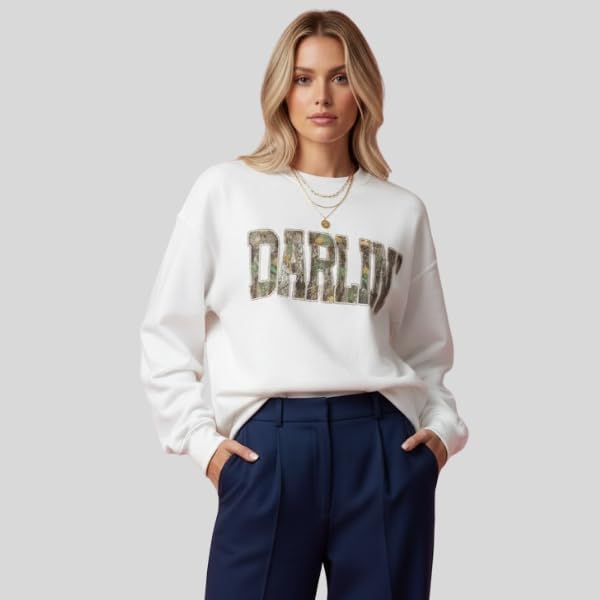FITIN Unisex Darlin’ Camo Sweatshirt for Women – Western Country Graphic Crewneck Camouflage Southern Pullover