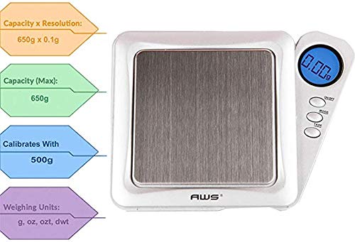 Aws - Blade Series - Digital Precision Pocket Weight Scale, Silver, 650 X 0.1G. #TOP1