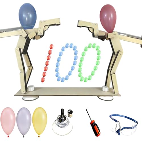 2 Player Balloon Hitting Wooden Puppet Game - DIY Handmade Bamboo Battle Puppet, Adult Party Entertainment Strategy Board Game (Gun Fighter Bot B)