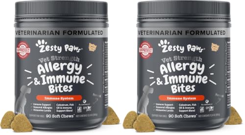Image of Zesty Paws Vet Strength Allergy Immune Bites - Dog Allergy Chews, Dog Probiotics for Itchy Skin and Ears, Smoked Cheese, 90ct (Pack of 2)