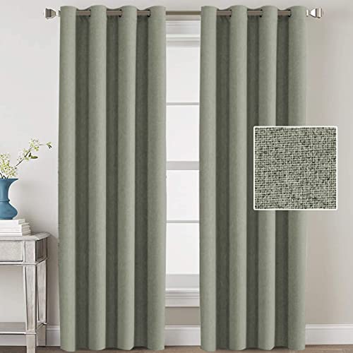 H.VERSAILTEX Cortinas opacas de lino de 96 pulgadas de largo para dormitorio o sala de estar, con aislamiento térmico, con ojales, cortinas de lino con textura primitiva, 2 paneles, color salvia Cover