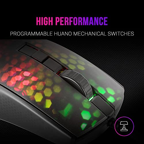 MMR, Mouse Gaming RGB Chroma, Struttura Traslucida Ultra-leggera 58g, 12800 DPI, Switch Meccanici HUANO, Nero - Mouse gaming - Immagine 3
