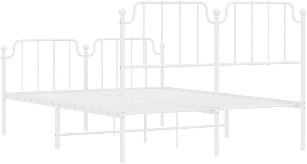 vidaXL Full Metal Bed Frame with Headboard and Footboard, Under Bed Storage Space, Sturdy Steel Construction and Easy Assembly, Minimalist Style, White, 12'' High, Without Mattress