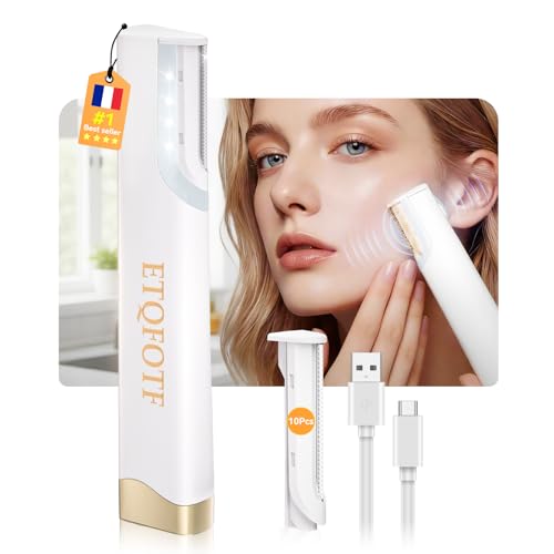 Sonic Dermaplaning for Women Face 【Ultrasonic Precision Hair Removal】Rechargeable dermaplane razor for women face 【Gentle Exfoliation】3-speed adjustment & White LED Light,10 Replacement Blades