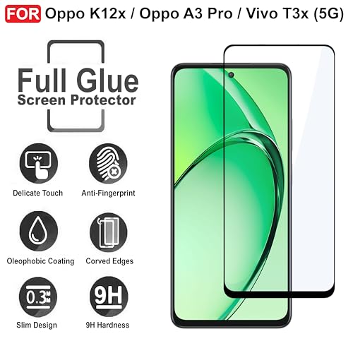 Image of CEDO Tempered Glass for Oppo K12x / Oppo A3 Pro /Vivo T3x (5G) | Screen Protector Full HD Quality Tempered Glass Anti-Scratch Edge to Edge Coverage with Easy Installation Kit (Black)