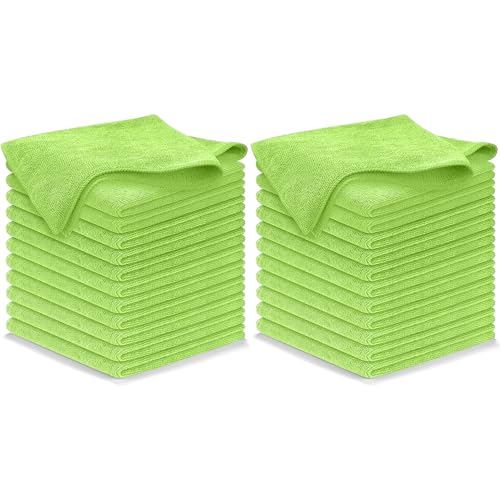 Image of USANOOKS Microfiber Cleaning Cloth Light Green - 24 Pcs 12.5 inchx12.5 inch - High Performance - 1200 Washes, Ultra Absorbent Towels Weave Grime & Liquid for Streak-Free Mirror Shine - Car Washing Cloth