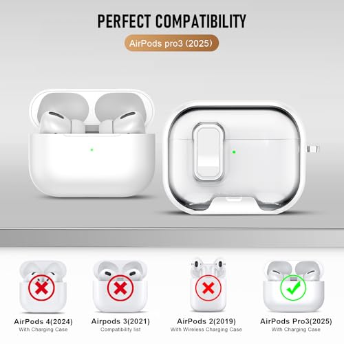 Image of Compatible Airpods Pro 3 Case (2025) with Phone Stand & Cleaner Kit,Print Soft Silicone Lock Clip Apple AirPods Pro 3rd Generation Case, Airpod Pro 3 Cover with Keychain for Women /Girls,White