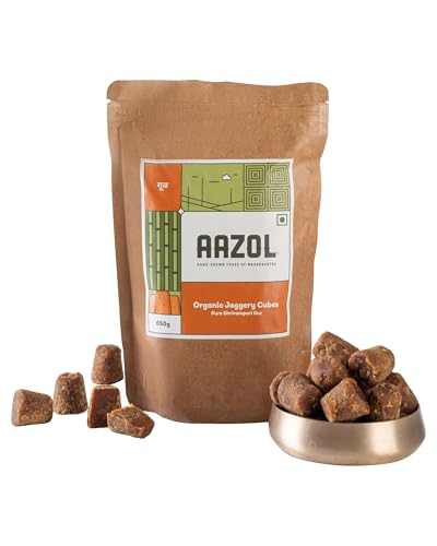 Image of Aazol Organic Jaggery Cubes: Pure Shrirampuri Gur - 650g | Natural & Organic | Made with Pure Desi Cow Ghee | Best Texture | Long Shelf Life
