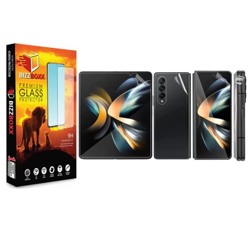 Image of Tempered Glass Screen Protector compatible with Samsung Galaxy Z Fold4 5G | Front /Back Membrane Hydrogel Screen Protector |Inside Screen /Hinge (4 Pieces) | Full Phone Coverage-1Pack