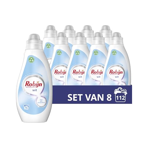 ROBIJN Wit Vloeibaar Wasmiddel, Voor Lichte en Witte Was - 8 x 14 Wasbeurten - Voordeelverpakking met Witversterkers en Frisse Geur