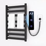 Sawlece Towel Warmers for Bathroom,Space Aluminum Wall Mounted Towel Warmer Rack, Heated Towel Rack for Bathroom,8 Bars Electric Towel Heater with Built-in Timer,Plug-in,Matte Black
