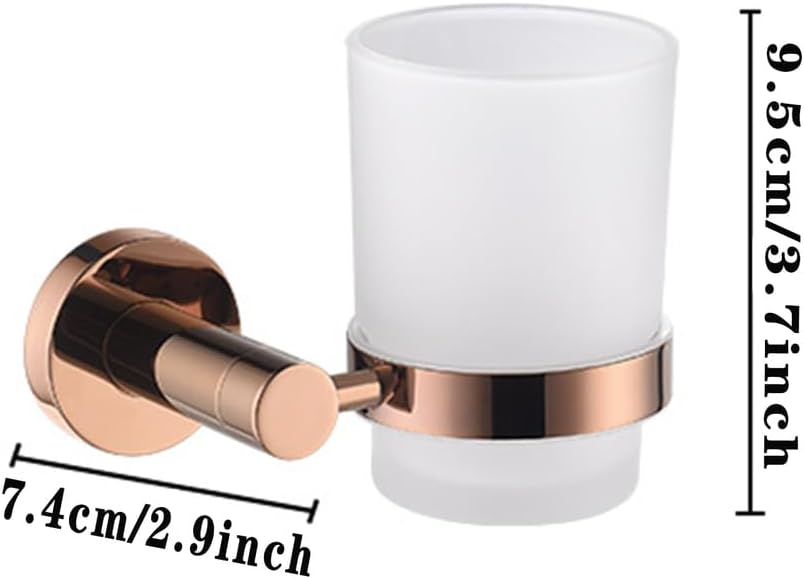 Toothbrush Holder Cup,304 Stainless Steel and Frosted Glass Toothbrush Cup,Wall Mounted Bathroom Set Accessories for Counter Organizer