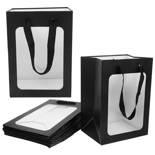 Lot de 12 pochettes noires anses réutilisables avec fenêtre transparente
