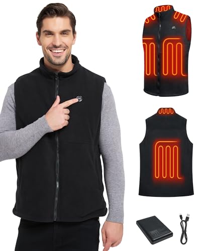 WUEAOA Chaleco Calefactable Hombre, Chalecos Calefactables Hombre,Forro Polar Chaqueta Calefactable Hombre,Chaleco Termico Electrico Con Bateria 10000mAh,Ligero Trabajo Al Aire Libre,Senderismo, Pesca