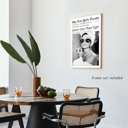 Generic New York Trends Wall Art Black And White Newspaper Better Late Than Ugly Poster Canvas Prints Funky Feminist Posters Trendy College Wall Decor For Bar Cart Girl Dorm Room Bathroom Decorative 12X16Inch Unframed thumb #6