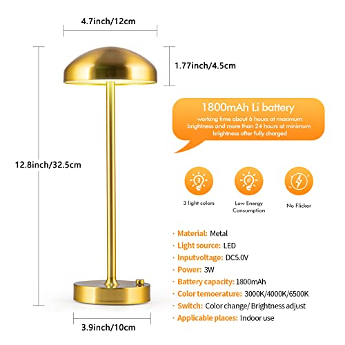 Hajinlu Cordless Led Table Lamps Touch Sensor Dimmable 3 Lighting Color Battery Powered Rechargeable Night Light For Bedroom Small Bedside Nightstand Lamp Dining Table Decoration #TOP2