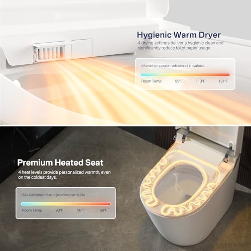Image of Eridanus One Piece Smart Bidet Toilet, Wash & Dry, Heated Seat, White Gray