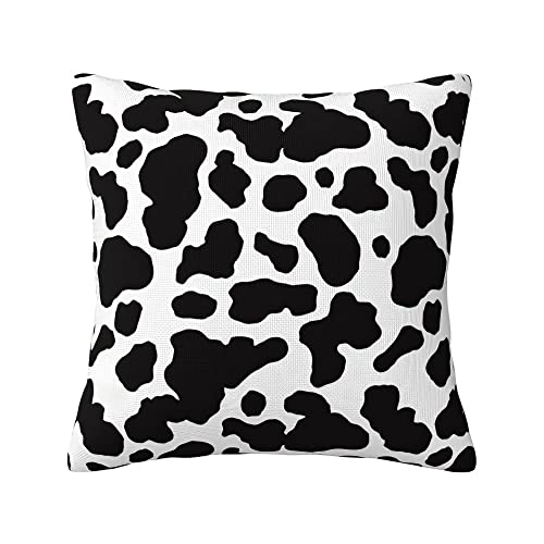 Image of PARROT BEEK Cow Print Linen Decorative Square Throw Pillow Cover 18x18 Set of 1, Cow Spots Cartoon Pillowcase Holiday Home Decor for Sofa Couch Bed Car (Black and White)
