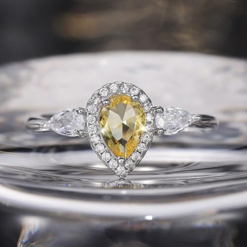White Gold Plated Yellow Teardrop-shaped Cubic Zirconia Inlaid Sparkling Chic Engagement Rings Wedding Bridal Band Promise Rings Evening Parties Anniversary Valentine's Day Gifts Eternity Bands for Women4