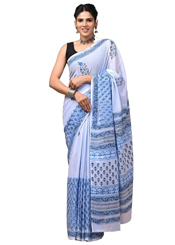 Sari en coton imprimé main vêtement indien traditionnel femme 10703