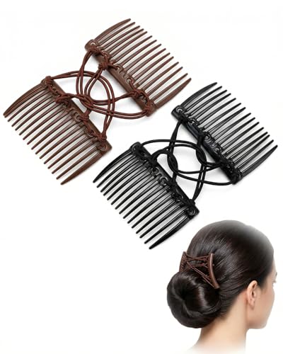 HAPZUR Peigne Magique Lot de 2, Pinces à Cheveux Élastiques Double Peigne Réglables pour Cheveux...