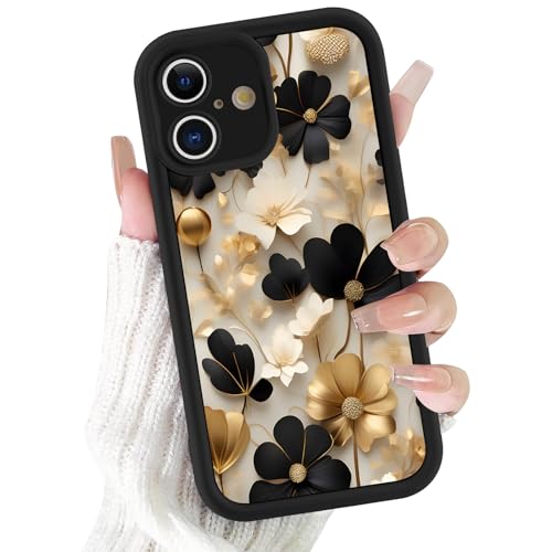 Coque iPhone 17 luxueuse étui floral or et noir chic