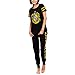 Produktbild Elbenwald Harry Potter Pyjama Hufflepuff Häuserwappen Frontprint und Schriftzug auf Hose 2teilig für Damen Baumwolle schwarz - XS