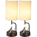 Dreamholder Table Lamp with 3 USB Charging Ports, Modern Desk Lamp with AC Outlet and Phone Stands, Perfect Bedside Lamp for Bedroom, Living Room, Office (Pack of 2), Cream
