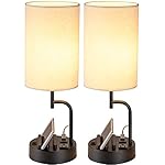 Dreamholder Table Lamp with 3 USB Charging Ports, Modern Desk Lamp with AC Outlet and Phone Stands, Perfect Bedside Lamp for Bedroom, Living Room, Office (Pack of 2), Cream