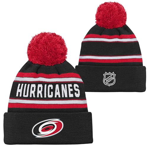 Outerstuff NHL Youth Boys Jacquard Cuffed Pom Knit Hat (US, Alpha, One Size, Carolina Hurricanes)