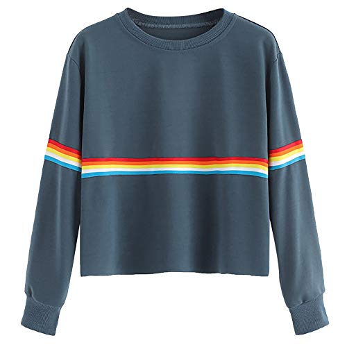 Gahrchian Women Casual Pullovers Tunic Tops Junior Teen Girls Back to School Overcoats Winter Winterbreakers Outerwears Tops Blue