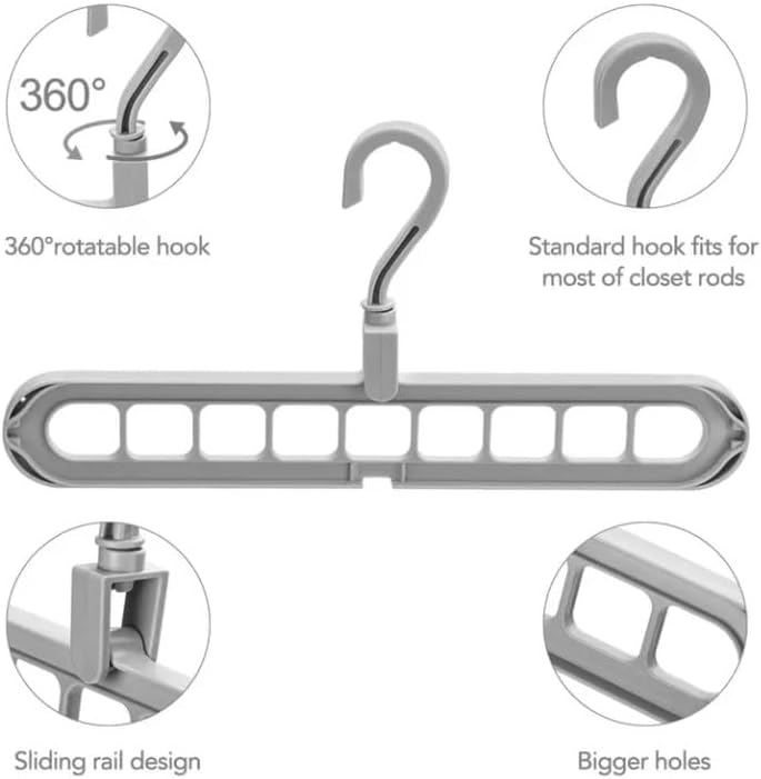 Space Saving Clothes Hangers | 4 Pack Sturdy Cascading Hangers with 9 Holes for Heavy Clothes | Closet Organizers and Storage | Durable Premium Quality Plastic | 4 Pack - Grey image 4