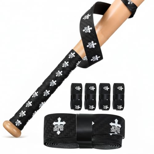 Arrowbash 6 Pcs Baseball Bat Grip Tapes Faith Cross 1.5mm Precut and Full Adhesive Christian Cross Softball Bat Tape Bulk Replacement Religious Non-Slip Thickness for Softball Sport Handles