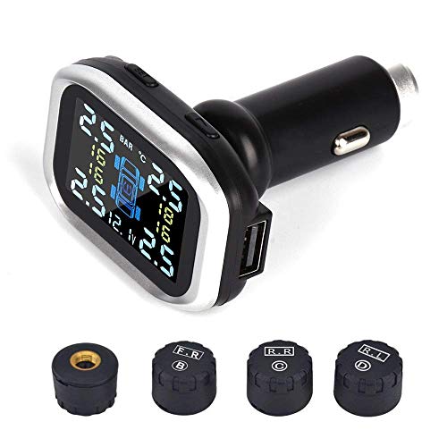 B-Qtech Tire Pressure Monitoring System Wireless TPMS Monitor with 4 External Sensors Cigarette Lighter Plug Adjustable Display Angle (TPMS)