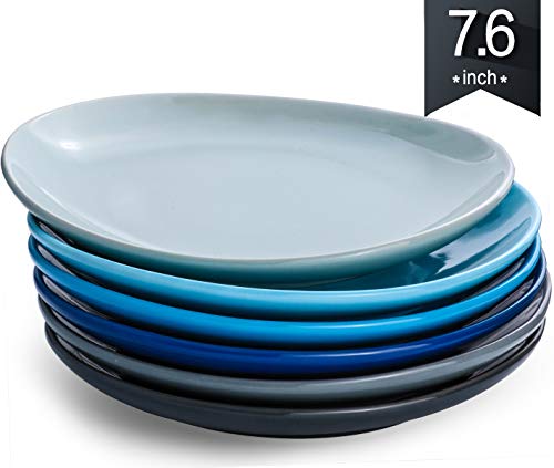 KOMUEE Porcelain Dinner Plates - 7.6 Inch - Set of 6, Cool Assorted