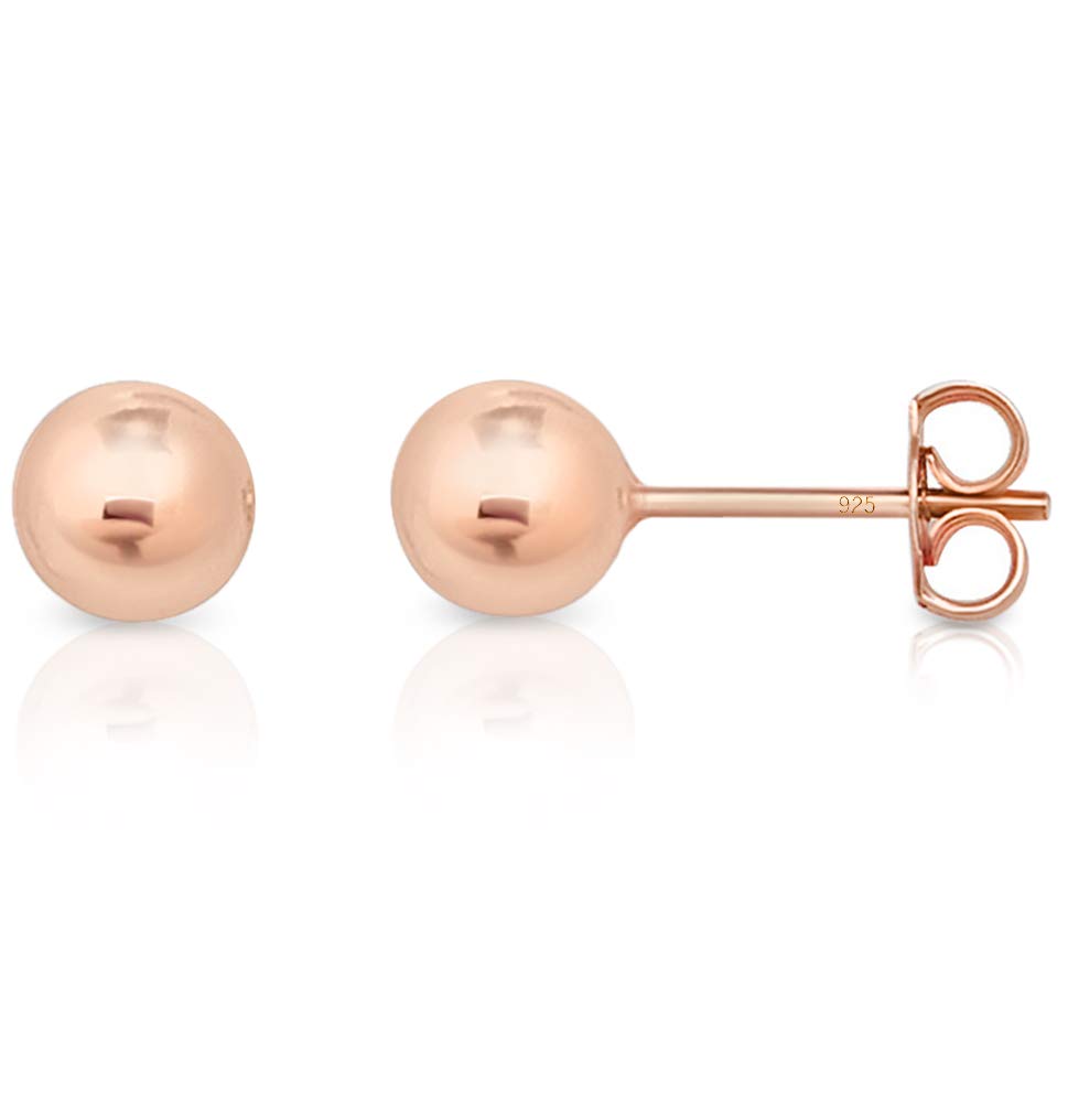 DTPsilverPendientes Bola Oro Mujer - Pendientes Bolitas Pequeñas - Pendientes Pequeños Plata de Ley 925 Plateada en Oro Rosa - Diámetro Bolas 2, 3, 4, 5, 6, 8, 10, 12 mm