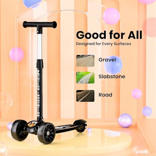 Image of Hardware Foldable Kick Skating Scooter for Kids 3+ Years | Adjustable Height & Strong Frame | Durable PVC Wheels | Outdoor Fun Ride, 50Kg Capacity (Red) (Black)