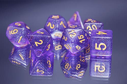 HD DND Polyhedral Dice Set RPG Dice Compatible Dungeons and Dragons,Pathfinder,D&D,MTG,Table Game,Role Playing Dice Purple Transparent Dice with Color Changing Glitter - Thumbnail 4